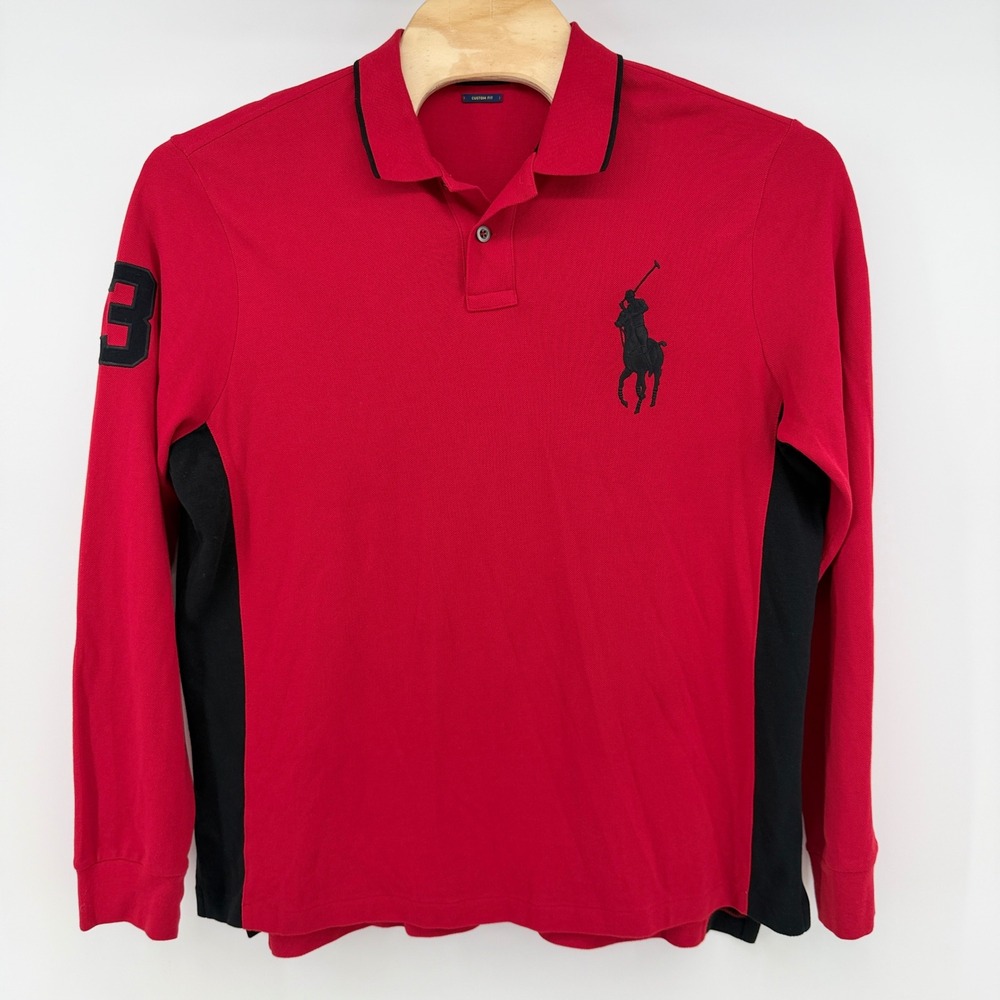 Polo Ralph Lauren BIG Pony Logo Mens Red Long Sleeve #3 Rugby Polo Shirt Sz XXL - Picture 1 of 7